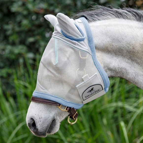 SmartPak Classic Pony Fly Mask Slate Gray and Light Blue - Large Pony Size - Picture 1 of 8